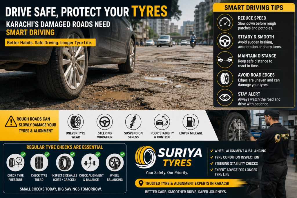 How to Drive Safely on Karachi’s Damaged Roads Without Ruining Your Tyres
